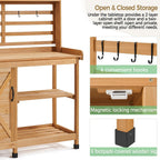 Topeakmart Outdoor Potting Bench, Large Horticulture Work Table Workstation with Storage Cabinet Shelf & Planting Working Console for Garden, Patio, Lawn, Wood