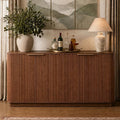 VMU 63" Fluted Sideboard Buffet Cabinet with Storage, Walnut Modern Wood Credenza Media Console with 4 Doors, Mid Century Sideboard for Living Room Kitchen Entryway