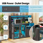 Grepatio Wine Bar Cabinet with RGB Light, Liquor Cabinet with Wine Rack and Glass Holder, Coffee Bar Cabinets with USB Power Outlet, Wine Cabinets with Drawers for Home, Kitchen, Living Room (Black)
