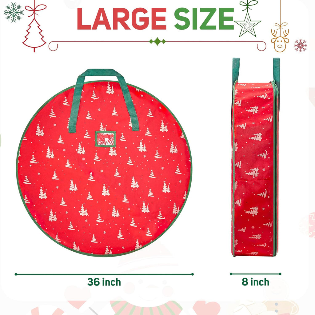 36 Inch Wreath Storage Container, 1 Pack Deluxe Wreath Storage Bag with Dual Zippers, Easy Access Christmas Wreath Storage Bag with Carry Handles and Clear Label Pocket