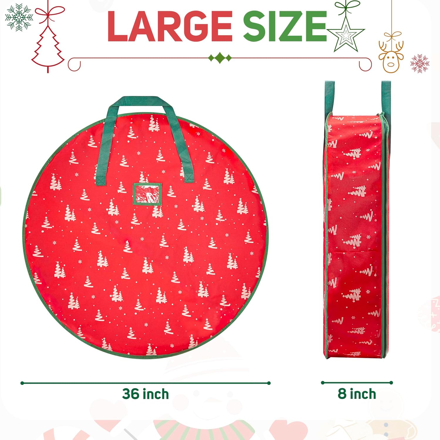 36 Inch Wreath Storage Container, 1 Pack Deluxe Wreath Storage Bag with Dual Zippers, Easy Access Christmas Wreath Storage Bag with Carry Handles and Clear Label Pocket