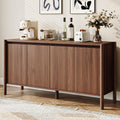 CHUWELL 59" Walnut Sideboard Buffet Cabinet, Mid Century Modern Storage Cabinet with 4 Doors & Adjustable Shelves, Coffee Bar Table with Solid Wood Legs for Dining Room, Living Room