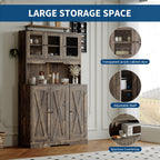 71 in Tall Pantry Cabinet with Charging Station, Farmhouse Kitchen Hutch Display Storage Cabinet with Microwave Stand, Coffee Bar Food Pantry with Glass Doors and Shelves for Living Room, Dining Room