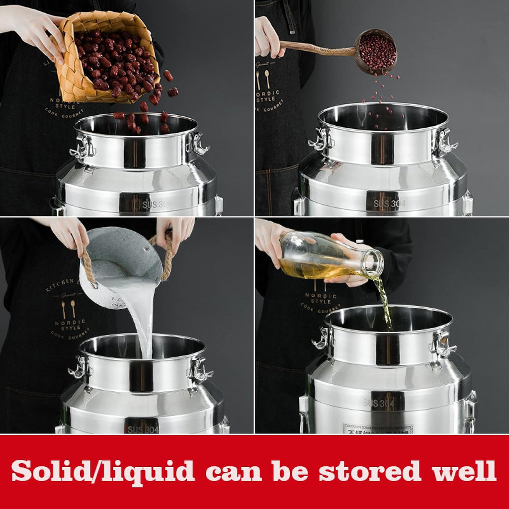 Airtight 20L Stainless Steel Milk Canfarm Storage Container with Sealed Lid & Spigot Dispenser for Milk Wine Oil Teadurable & Convenient Transport Solution,Siliver-28L