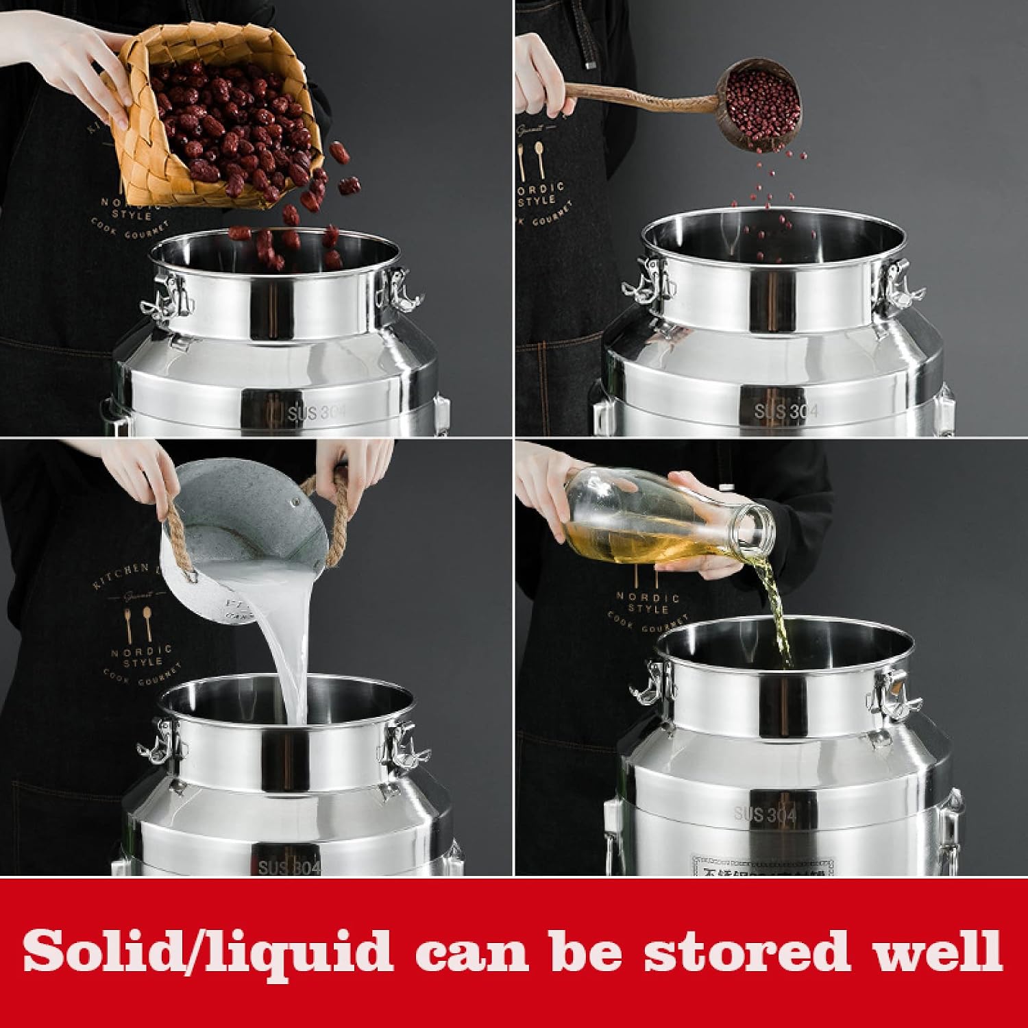 Airtight 20L Stainless Steel Milk Canfarm Storage Container with Sealed Lid & Spigot Dispenser for Milk Wine Oil Teadurable & Convenient Transport Solution,Siliver-28L