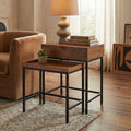 Casartis Living Atelier Nesting Side Table Set of 2 in Honey, Solid Mango Wood with Powder-Coated Iron, Drawer and Tray Top