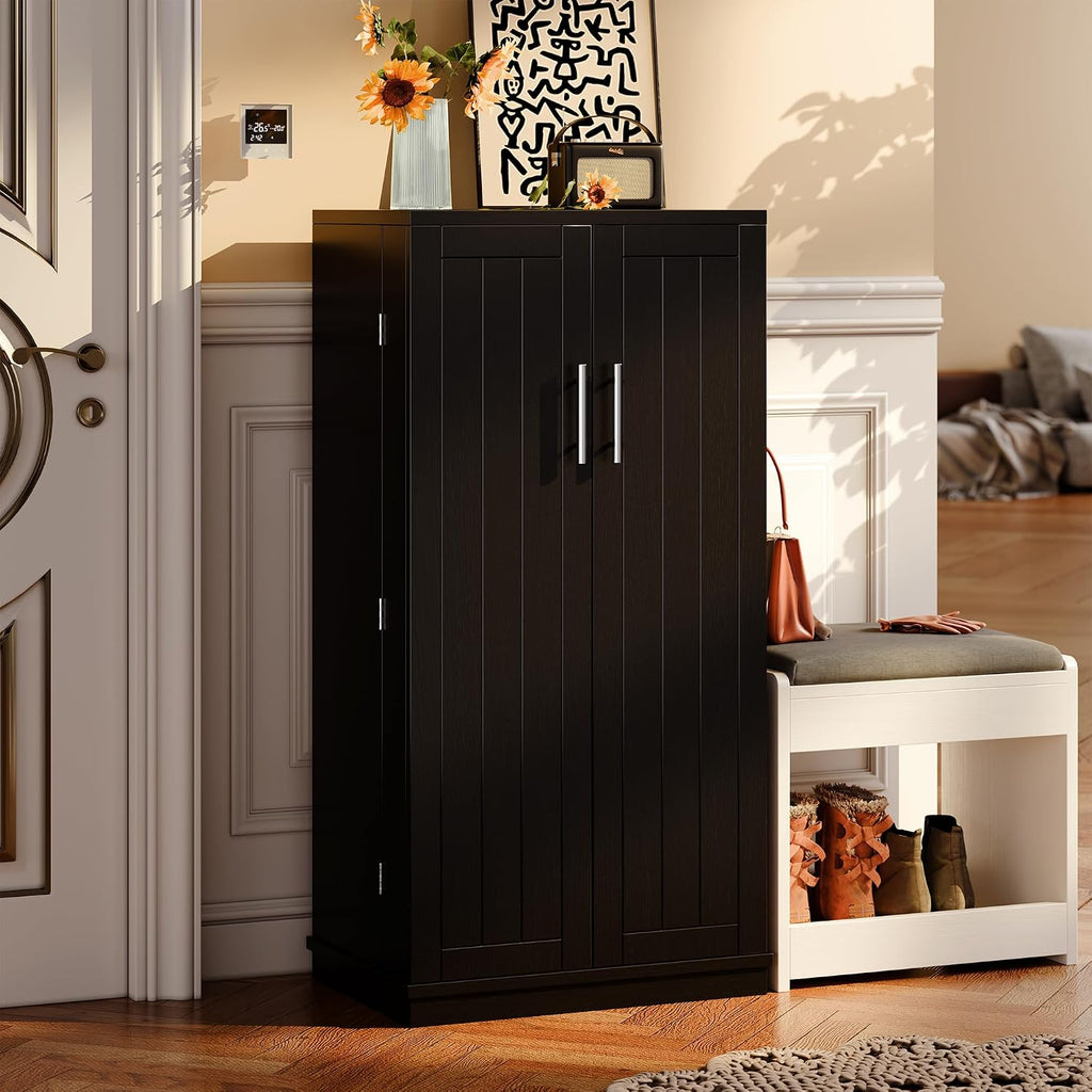 Kitchen Pantry Cabinet Food Storage Cabinets with Door and Adjustable Shelves Freestanding Pantry Cabinet with Anti-Tip Kit for Small Space for Kitchen Dining Room Black