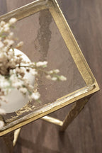 Kate and Laurel Julielle Modern Square Glass Drink Table, 7 x 7 x 22, Clear Glass and Gold, Natural Slump Glass Martini Table for Use as Small Plant Stand or Living Room Accent