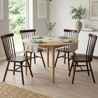 AreShark Windsor Dining Chairs, Farmhouse Wooden Dining Room Chairs, Solid Wood Kitchen Chairs with Spindle Back Set of 4, Brown