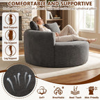 (New) Round Boneless Chair Lounger Indoor, Circle Couch With 2 Pillows for Living Room, Cozy Cuddle Chair In a Box With Curved Armrest And Backrest, Heart Shaped, No Assambly Needed (Gray Black)