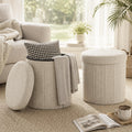 Abalter Round Storage Ottoman with Lid, Foldable Linen Storage Ottoman Bench with Large Storage Space, Collapsible Storage Stool Foot Rest Seat for Living Room Bedroom Entryway Closet(Beige)