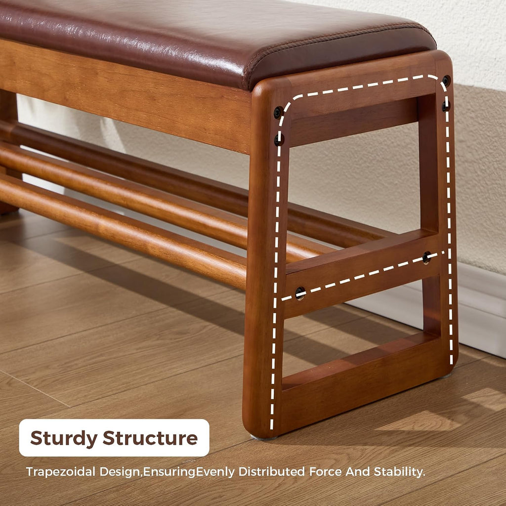 39.3" Shoe Rack Bench,2 Tiers Shoe Bench with Storage,Walnut Storage Bench with Faux Leather Cushion for Entrance Entryway Hallway Walnut PU Browm