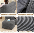 MOMCAYWEX Comfy Gaint Bean Bag Chair with Ottoman, Huge Bean Bag Armchair for Adults and Teens, Dark Grey