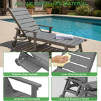 Outdoor Lounge Chairs Set of 2, 6.3ft Outside Chaise Pool Lounger with Wheels,5-Position Adjustable Backrest, 2 Flip-Down Side Cup Holders,HIPS All-Weather for Poolside,Patio,Backyard
