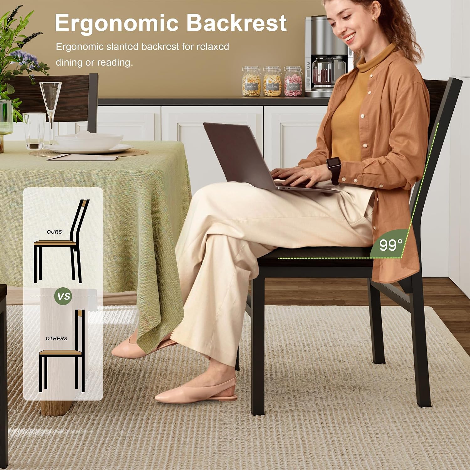Feonase Dining Chairs Set of 6, Modern Kitchen Chairs with Ergonomic Backrest, MDF Board and Metal Legs, Dinner Chairs for Dining Room, Kitchen and Living Room, Espresso