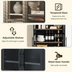 leovanni Arched Kitchen Pantry Cabinet with Tempered Glass Doors, 72" Tall Hutch Storage Cabinet with Adjustable Shelves, Glass Display Bookcase for Dining Room or Living Room, Black