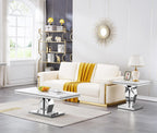 Modern Marble End Table, Sqaure Sofa Side Table with Silver Mirrored Stainless Steel Base Luxury White Faux Marble Accent End Table Bedside Table Nightstand for Living Room Bedroom