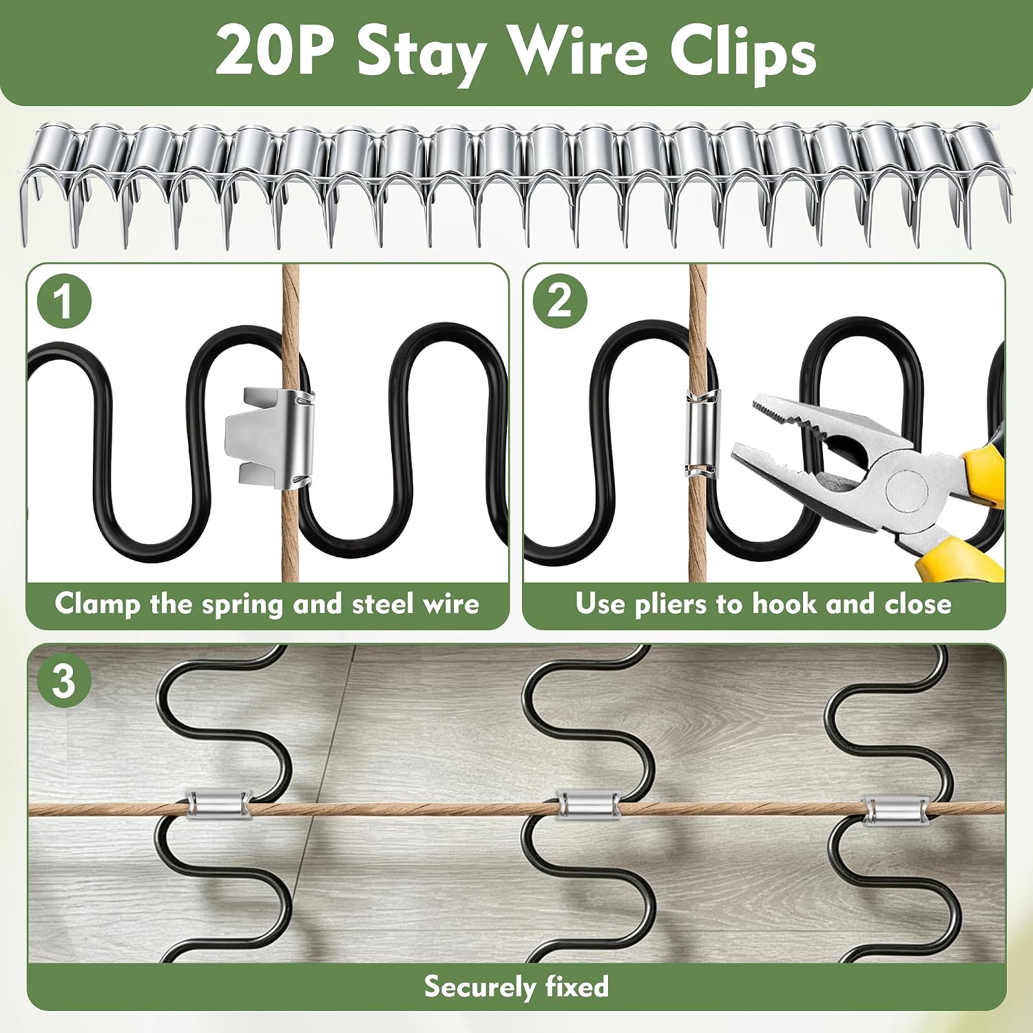25" Couch Spring Repair Kit, 4Pack Upholstery Spring Seat Repair | for Fixing Sagging Sofa Recliner, 236” Stay Wire/ 4P Springs/ 10P Clips/ 20P Stay Wire Clips/ 40P Nails