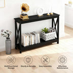 SUPER DEAL Console Table 47”, 2-Tier Narrow Sofa Side Table with Storage Shelf, Entrance Table for Hallway/Foyer/Living Room/Corridor/Office, Black