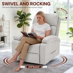 Korser Power Swivel Rocker Recliner Chair. Electric Glider Rocking Chair Nursery with Massage & Heat. PU Leather Nursery Rocking Chairs with USB & Type-C Ports for Living Room, Bedroom, Nursery, White