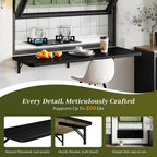 Dogsky Floating Wall Desk, 48" x 16" Wall Mounted Folding Table, Pine Wood Fold Down Wall Table, 300 lb Capacity Wall Mount Desk for Small Apartment, Laundry Room,Kitchen,Bar & Computer Use, Black