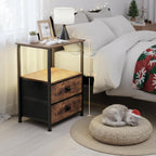 LOAKEKEL Night Stand Set 2, LED Nightstand with Charging Station