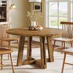 47.3" Solid Wood Dining Table for 4-6, Round Kitchen Table with Wood Legs, Farmhouse Kitchen & Dining Room Furniture, Brown