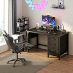 Lufeiya Computer Desk with File Drawers Cabinet, 47 Inch Reversible Home Office Desks with Filing Cabinet for Small Space, Gaming Study Writing Table PC Desks, Black