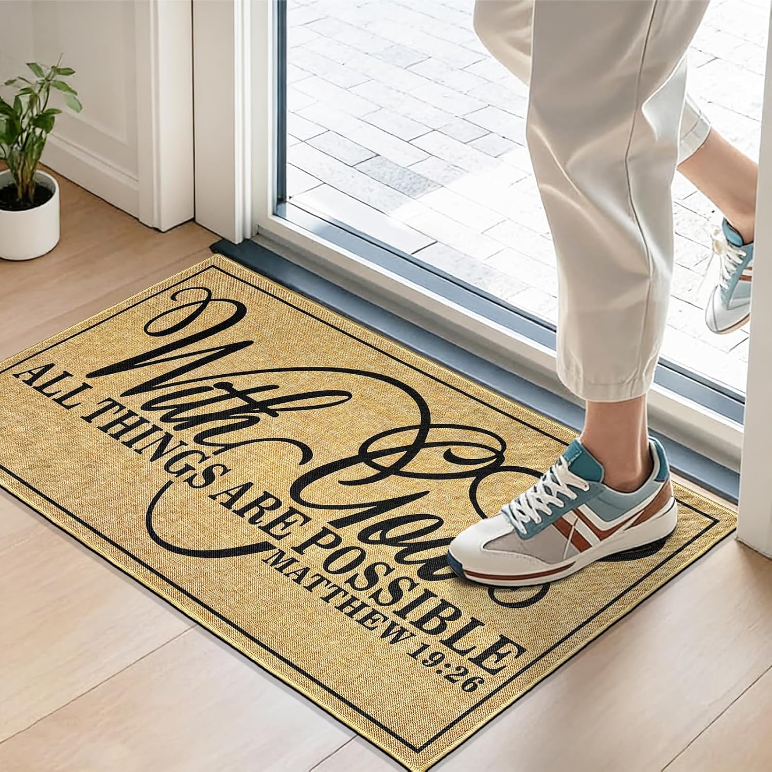 Mat Doormat for Outside Entrance Durable Christian Mat for Front Door Low-Profile Indoor Outdoor Mats Non-Slip Backing with God Floor Rug for Living Room Religious Gifts Home Decor 16.9 x 29.9 Inch