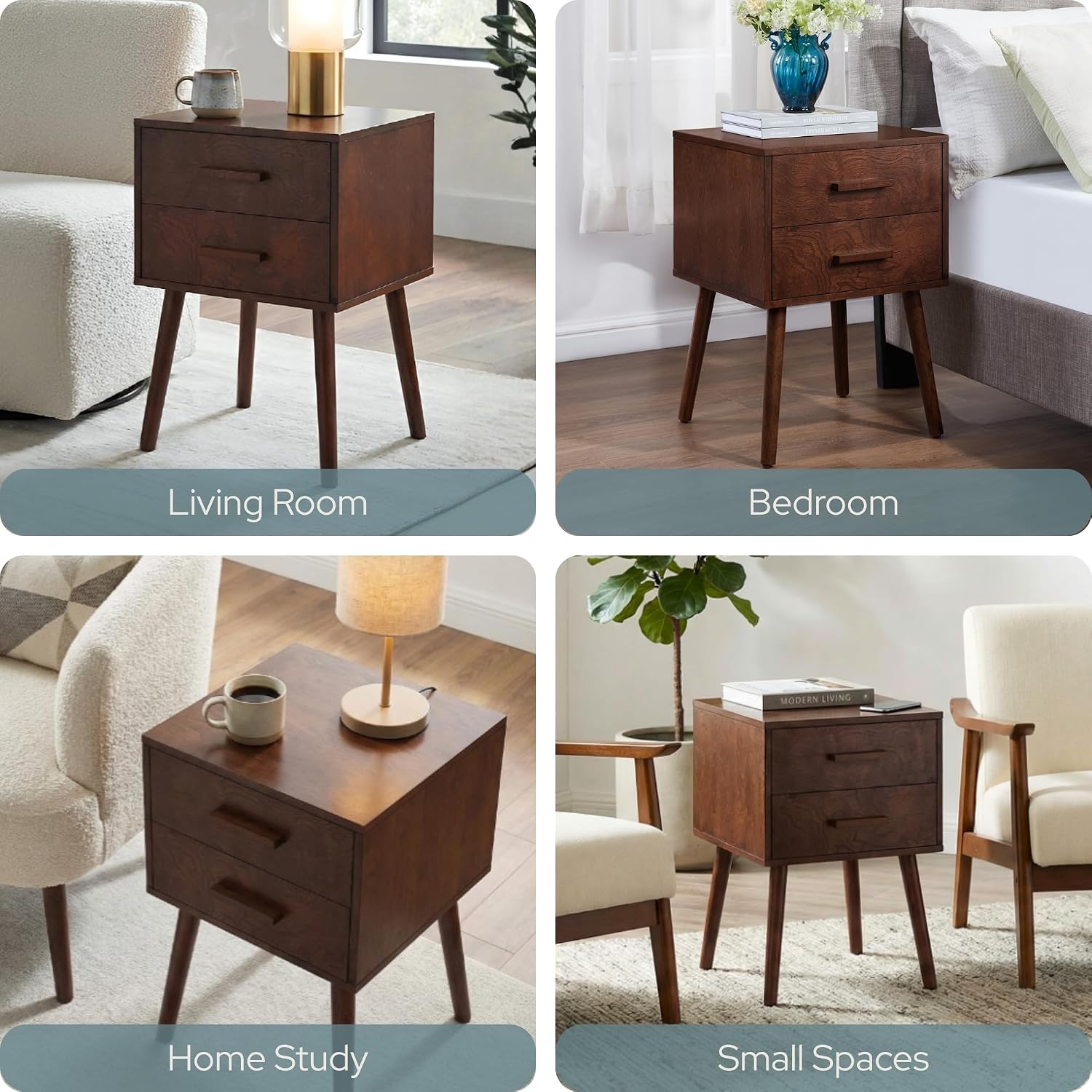 Convenience Concepts Oslo 2 Drawer End Table 15.75" - Mid-Century Modern Side Accent with Storage Drawers for Living or Family Room, Bedroom Nightstand, Espresso/Espresso