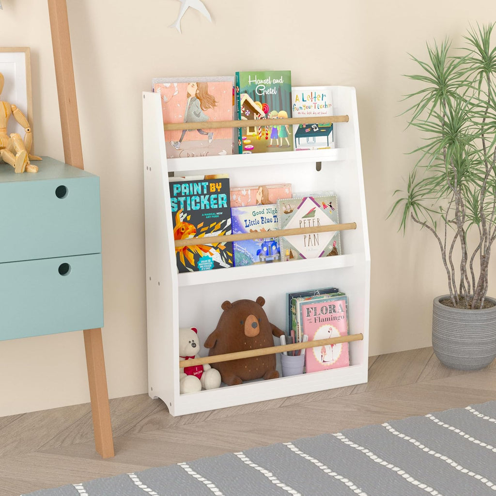 3 Tier Book Shelf,Book Rack, Helps Keep Bedrooms, Playrooms, and Classrooms Organized,White