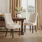 COLAMY Fabric Side Dining Chairs Set of 2, Wingback Upholstered Dining Room Chairs with Tufted Button, Living Room Chairs for Home Kitchen, Beige