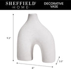 Modern Round U-Shaped Vase - 8"x3.35"x9.3" Stoneware Sand Graze Hollow Flower Vases for Home Decor - Cute Vases for Centerpieces, Living Room, Office & Entryway Display (White)