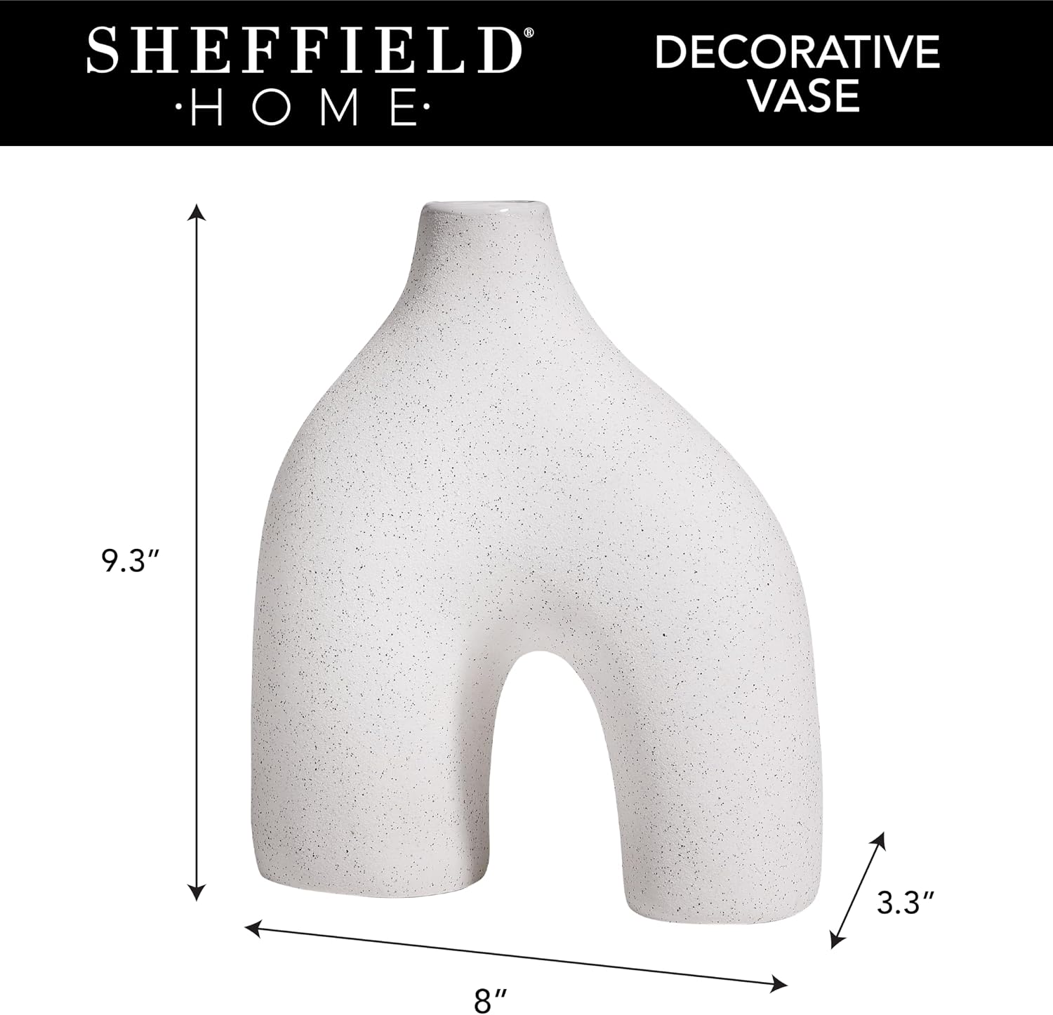 Modern Round U-Shaped Vase - 8"x3.35"x9.3" Stoneware Sand Graze Hollow Flower Vases for Home Decor - Cute Vases for Centerpieces, Living Room, Office & Entryway Display (White)
