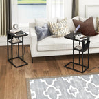 Livofloral C Shaped End Table with Charging Station, Small Side Tables for Couch with Storage Bag, Couch Side Tables for Living Room, C-Table for Sofa, Small Bedside Table for Bedroom, Black