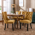 KEIKI Velvet Tufted Dining Room Chairs Set of 2, Kitchen Nailhead Trim Chairs with Solid Wood Legs and Padded Seat, Gold