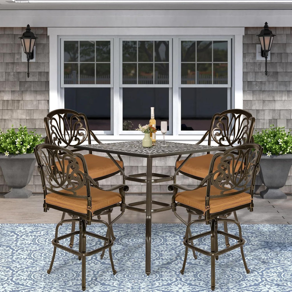 VIVIJASON 35.4" Patio Height Bar Table, All-Weather Cast Aluminum Bar Bistro Table Outdoor Patio Square Dining Table with 2.2" Umbrella Hole for Balcony, Lawn, Garden, Backyard, Antique Bronze