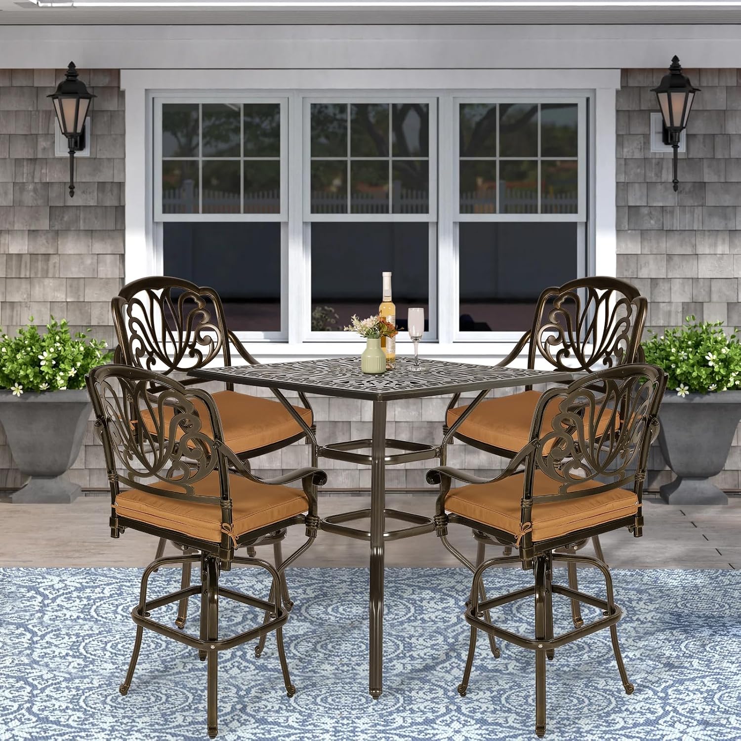 VIVIJASON 35.4" Patio Height Bar Table, All-Weather Cast Aluminum Bar Bistro Table Outdoor Patio Square Dining Table with 2.2" Umbrella Hole for Balcony, Lawn, Garden, Backyard, Antique Bronze