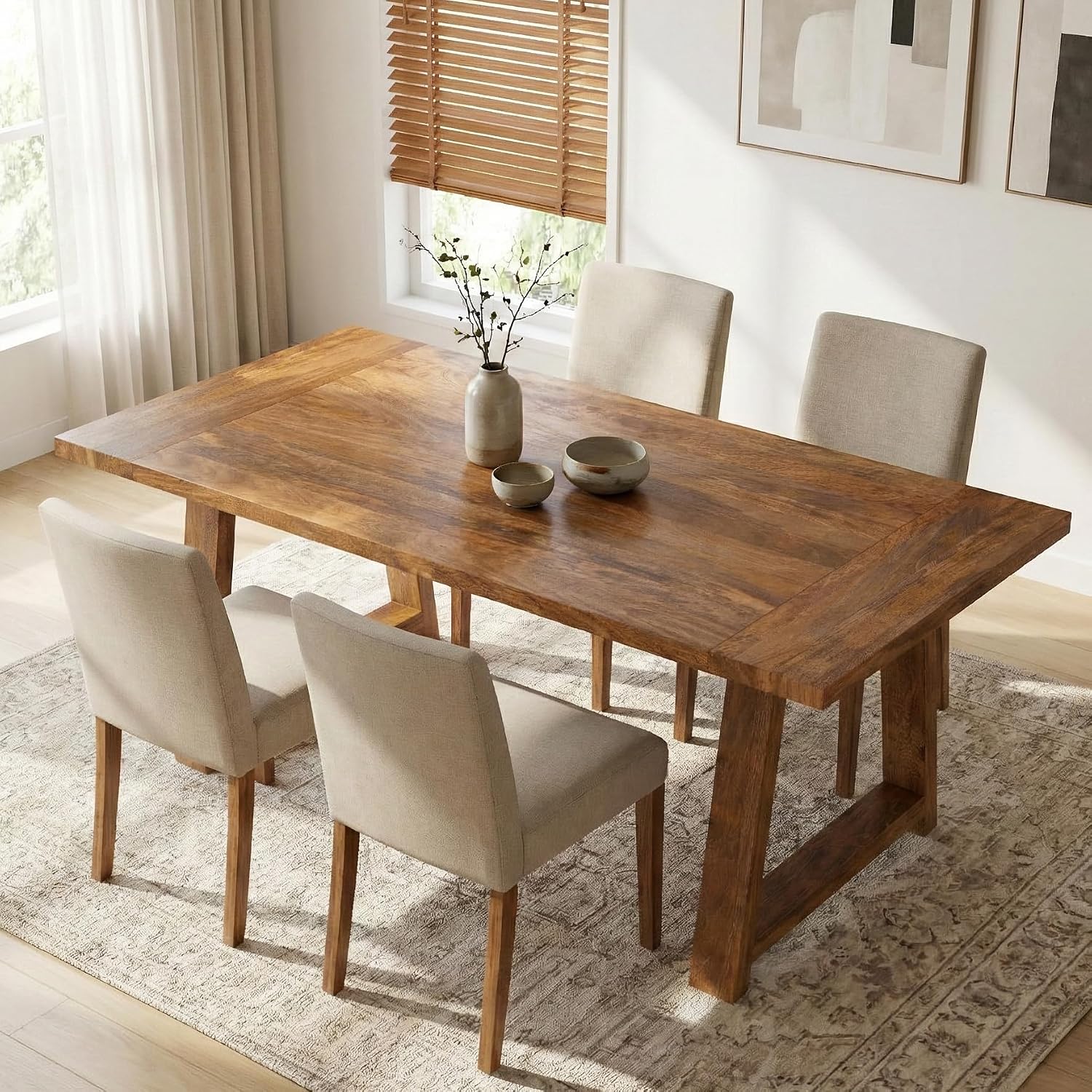 SIMPLIHOME Whitley Dining Table - 72 inch Wide Solid Mango Wood Rectangular Table in Medium Brown, Modern Farmhouse Style for Dining Room or Kitchen with Extra-Thick Trestle Base, Seats 6