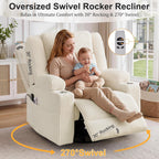 Korser Power Swivel Rocker Recliner with Dual Motor Adjustable Headrest for Adults, Oversized 24" Wide Seat Glider Rocking Chair with Massage & Heat, Corduroy Electric Recliner with USB&Type-C, Beige