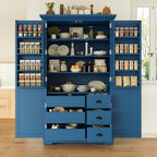 Merax 72" Tall Shaker Style Kitchen Pantry with 3 Drawers, Adjustable Shelves, Wood Cupboard Dining Storage Cabinet with Door Shelves and Pull-Out Trays for Living Room, Kitchen, Dining Room Blue