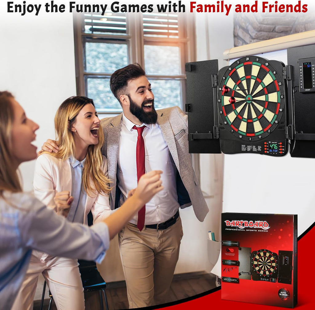 Electronic Dartboard Cabinet, Digital Soft Tip Dartboards with LED Scoreboard, Dart Board Set with 40 Games 420 Variants, 6 Darts, 100 Tips