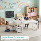 BOLUO Kids Art Table and Chair Set, Toddler Craft Table with Storage Drawers, Play Desk for Kids, Children Activity Learning Center, White
