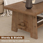 Farmhouse Wood Coffee Table - 43.4" Rectangle Coffee Table Solid Wood Tabletop, Center Tables with Storage Shelf for Living Room, Natural