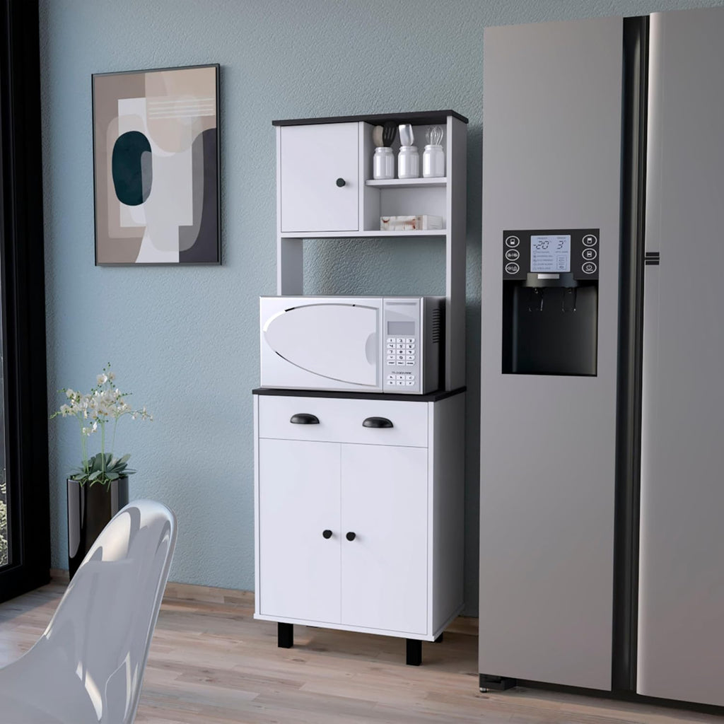 White and Wengue 1-Drawer Kitchen Pantry,Buffet Kitchen Sideboard,for Kitchen,Dining Room,13.7 * 23.6 * 66.5