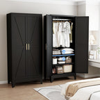 71" Armoire Wardrobe Closet, Metal Wardrobe Closet with Hanging Rod | Wardrobe Closet with Doors, Wardrobe Cabinet with Adjustable Shelves, Clothing Storage Cabinet for Bedroom, Office, Black