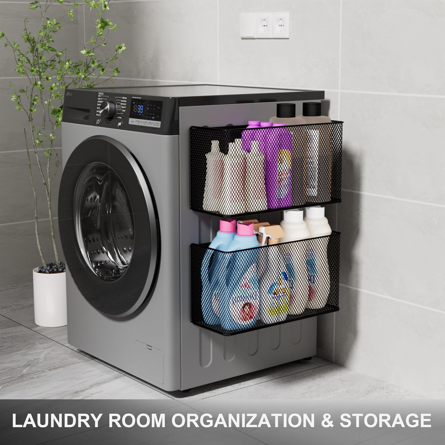 Magnetic Baskets Shelf Bins Organizer Holder Storage Rack Containers for Fridge, Whiteboard, Locker - Home Kitchen Laundry Office School ((1-Pack) Black/XL)