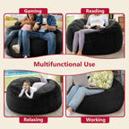 Giant Bean Bag Chair with Memory Foam Filling Beanbag for Adult 8 Colors, Machine Washable Removeable Flannel Cover, Soft Cozy for Bedroom, Living Room - 3 Feet Black