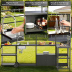 LEVELEVE Modular Outdoor Kitchen Island 5-Piece Set, Aluminum Outdoor Prep Station Grill Cart with Independent Sink, Storage Cabinets & Shelves for Backyard Patio Deck