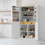 71.3 Inch Tall Freestanding Kitchen Pantry Cabinet, Large Food Storage Cupboard with 2 Drawers, 2 Adjustable Shelves and 8 Door Shelves, Utility Storage Cabinet for Kitchen & Dining Room,White